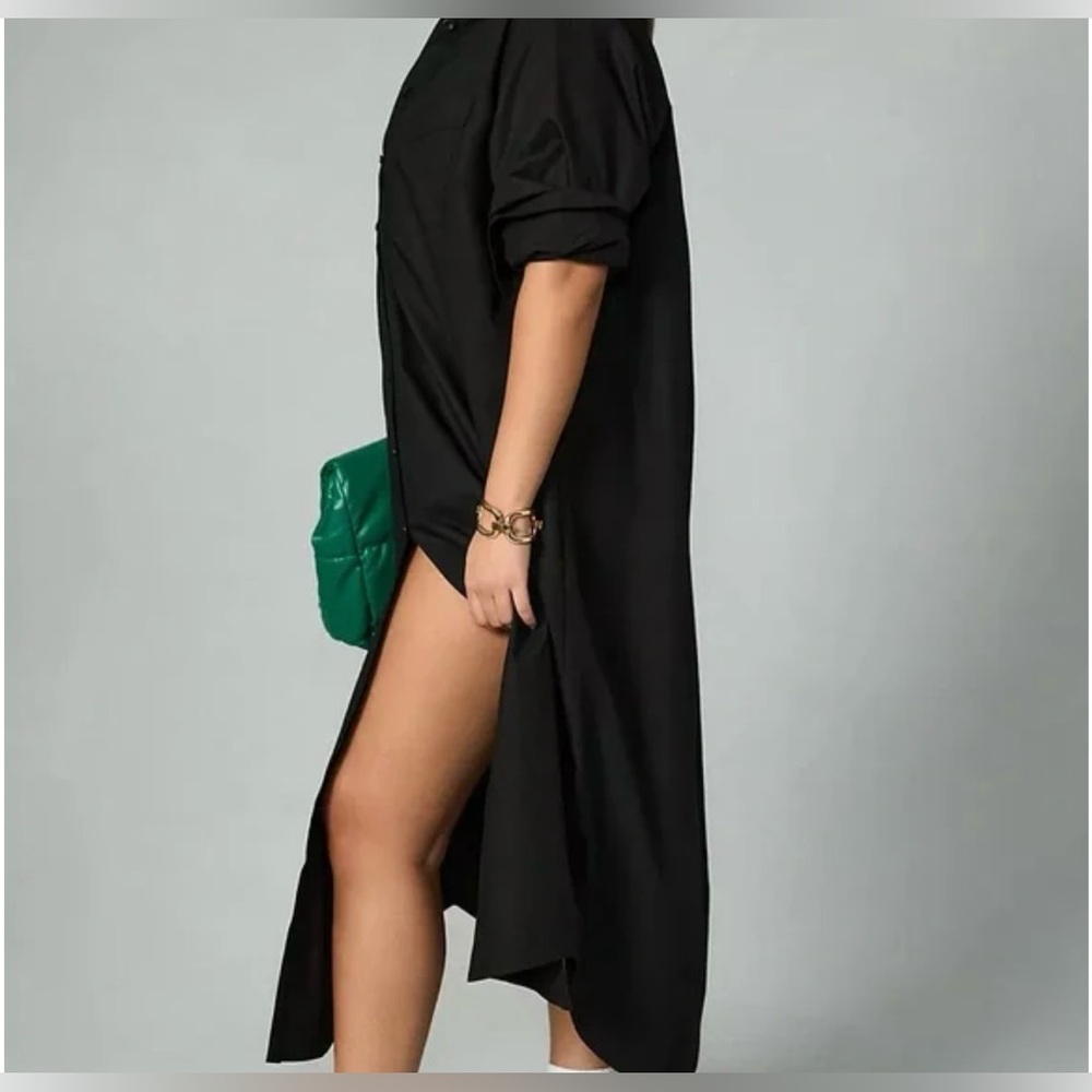 Maeve Anthropologie Soren Black Long Sleeve Button-Front Midi Shirt Dress S-P - Picture 2 of 6
